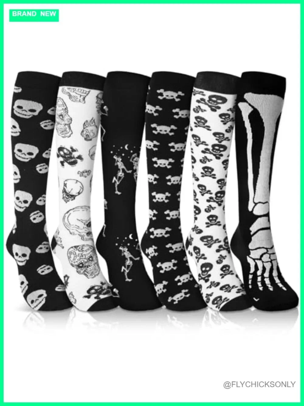 6 Pairs Halloween Compression Socks Knee High for Sports Running Flying Nurses